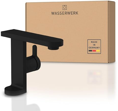 Wasserwerk Waschtischarmatur WT15 | schwarze Design Armatur für Badezimmer | Wasserhahn für Waschbecken | Waschbeckenarmatur Bad | Made in Germany