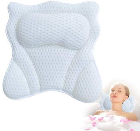 Bath Pillow,Bath Pillows for Head and Neck with 6 Suction Cups,Bath Cushion | Ergonomic Comfortable 4D Air Mesh Headrest,Provide Support for Head,Back,Shoulder and Neck,Fits All Bathtub,Hot Tub,Home Spa