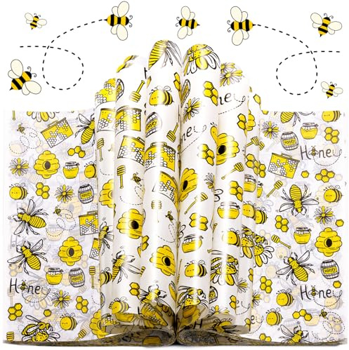 KVCSYAW 200 Pcs Wax Paper Sheets for Food, Sandwich Wrap, Deli Wraps, Bee Day Waterproof Oil-Proof Picnic Basket Liners With Bee Pattern for Kitchen Handmade Food, Large