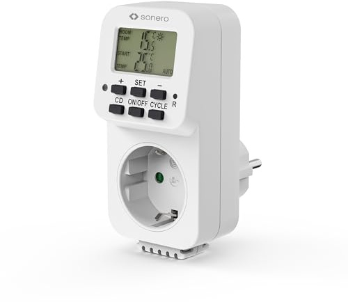 sonero Digitalt termostatuttag, temperaturregulator, uppvärmning, kylning, tidsstyrt med intern sensor, för terrarium, växthus, rökugn, frostskydd, 3 600 watt (vit)
