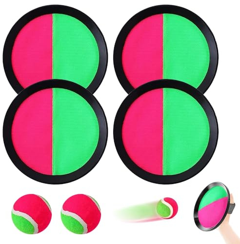 KBIBCK Jeux de Lancer Velcro Raquette, Jeu Catch Ball et Toss, Balle Velcro Raquette Jouet, 4 Pagaies et 2 Balles, Jouet Jeu Ensemble pour Jardin Extérieur