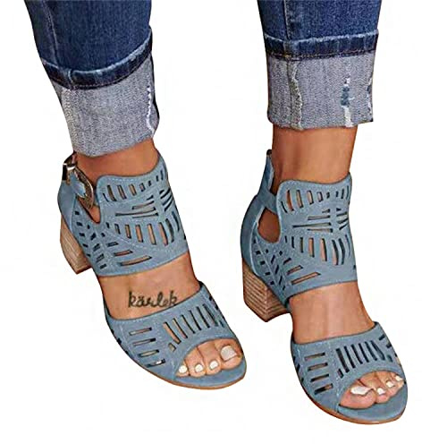 Sandali con tacco largo Stivaletti con punta aperta e cut-out da donna Sandali gladiatore Scarpe estive