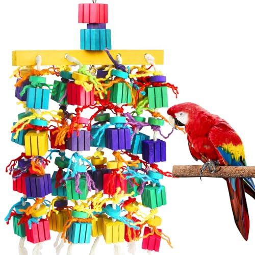 Jijizhazha Bird Chewing Toys, Multicolored Natural Wooden Blocks for Climbing and Foraging, Best Bird Toys for African Grey Parrot, Macaws, Cockatoos and Amazon Parrots