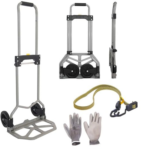 Carretilla Plegable de Mano con Ruedas Grandes y Estructura de Acero-Carro de Transporte Ligero, Compacto y Resistente Ideal para Carga Pesada, Jardín, Compras, Camping o Uso Diario