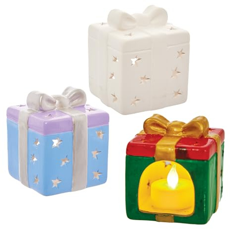 Baker Ross Ceramic Tealight Holder - Pack of 2, Christmas Crafts for Kids, Teal