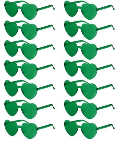 PATIKIL Lunettes Cœur Mariage, 14pcs Lunette de Soleil Transparent Femme Homme, Décoration Fête pour Carnaval Célibataire Anniversaire Noël Halloween Soirée Cosplay, Vert