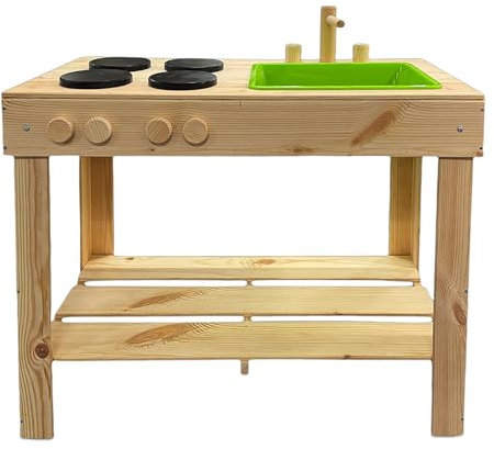 Jouet d'extérieur en bois, cuisine de boue pour enfants, 72 cm, cuisine de jeu avec lavabo et plaques de cuisson, jardin, cuisine pour enfants, cuisine de sable, cuisine de jardin, cuisine jouet pour