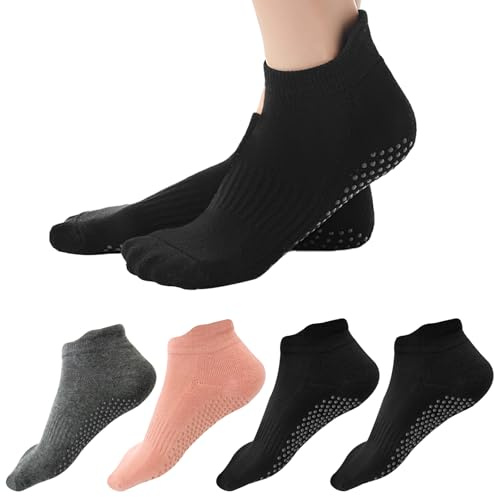 Soleeya 4 Pares Calcetines Antideslizantes Mujer Pilates EU 36-40, Calcetines Yoga Mujer Deporte Antideslizantes Cortos Hombre para Pilates Ballet Danza Fitness (B)