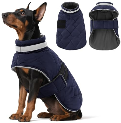 ASENKU Abrigo Perro Mediano de Invierno L, Chaqueta Perro Impermeable con Tiras Reflectantes Seguras, Ropa para Perros a Prueba de Viento con Forro Polar y Orificio para Arnés Ajustable