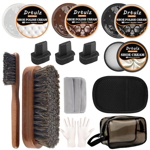 drtulz 15Pcs Shoe Polish Kit, Leather Shoe Care Cleaning Kit Black Brown Neutral Shoe Oil Gentle Care Boot Shoe Shine Kit for Men & Women