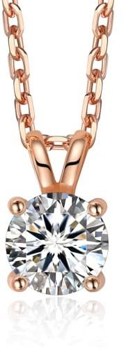 MomentWish Necklaces for Women, 2 Carats Moissanite Solitaire Pendant Sterling Silver 14K Rose Gold Plated Diamond Necklace Jewelry Gift Christmas for Wife Girlfriend