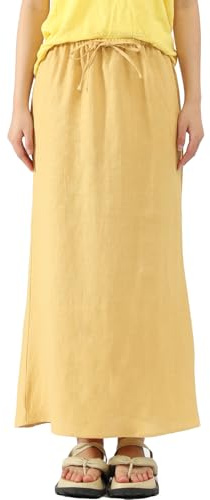 CLSEN Women's 100% Linen Drawstring Skirt Mid-Length A-Line Maxi Skirt for Summer Spring (US, Alpha, Small, Regular, Regular, Yellow)