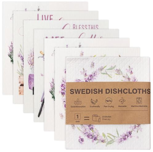 BRTNUP 6 Pack Swedish Dishcloths,Reusable Dish Cloths Lavender Purple, 100% Biodegradable & Compostable Sponge Cloths,Emotional Support Gift Kitchen Cloths, Plastic-Free Dish Cloths for Washing Up