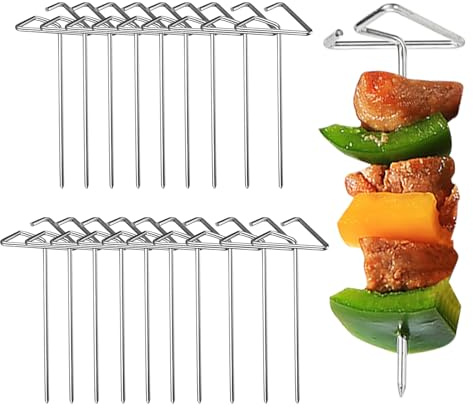 Pinchos para kebab – Palitos de parrilla vertical de acero inoxidable – 20 pinchos para carne para freidora de aire, para pollo, filete, camarones, exteriores, camping, fiesta, boda, Cuc