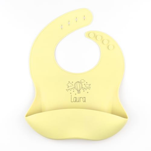 Mi Pipo - Babero Silicona Bebe Personalizado con Nombre | Silicona Grado Alimentario, Sin BPA, Bolsillo Recoge Restos, Apto Lavavajillas, Cierre 4 Posiciones, Desde 6 Meses