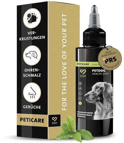 Peticare Ohrenreiniger für Hunde | löst Schmutz & Verkrustungen | beseitigt unangenehme Gerüche | schonende & sanfte Ohren-Pflege | einzigartiges PRS® System für Lange Wirkung - petDog Health 2110