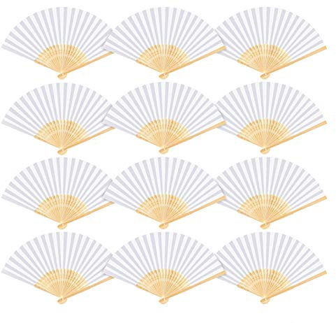 12 STK Papierfächer Handfächer Weiß - Taschenfächer Faltfächer mit Organzabeutel,Fächer Faltbar Gastgeschenk für Sommer Hochzeit DIY Geburttag Party Wand Deko