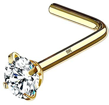 OUFER Body Piercing 14 K Piercing Nariz Oro 20 G Clavo de nariz Stud en forma de L Tornillo Nasal con CZ Brillante Piercing Nasal Anillo para mujer, regalo niña, joyería Piercing cuerpo, 9 K dorado