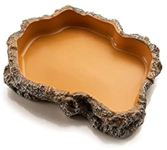 RunXF Extra Large Simulation Rock Reptile Feeding Bowls Resin Corn Snake Ball Python Iguana Bearded Dragon Tortoise Food Water Dish Bathing Bowl Habitat Accessories, 9.5 inch x 6 inch, S
