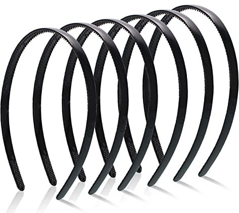 Olakin Kunststoff Stirnbänder mit Zähnen Dünne [6 Stücke], DIY Haarbänder Stirnbänder für Frauen Mädchen (8 mm, Schwarz)