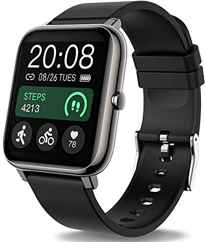 Popglory Smartwatch Uomo Donna, Notifiche WhatsApp e Chiamate,Contapassi SpO2 Pressione Sanguigna Cardiofrequenzimetro,Orologio Sportivo per Android iOS