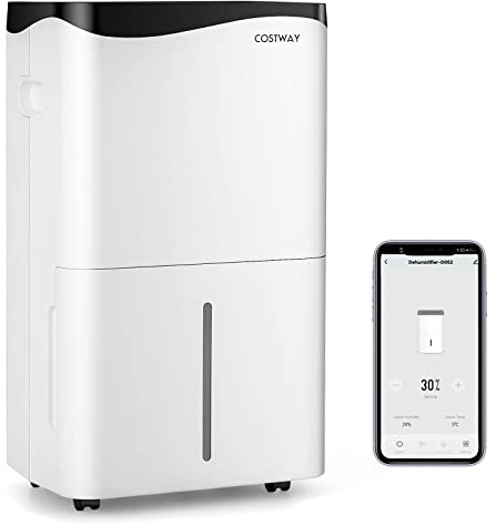 COSTWAY Deumidificatore Casa 50 L/24H 60 ㎡, Deumidificatore Ambiente con 4 Modalità e 2 Velocità, Pannello Touch o Controllo Wifi, Timer 24 H, Protezione Straripamento e Tubo di Scarico