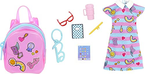 Barbie Kleidung Deluxe Clip-On Tasche mit Schuloutfit und fünf thematischen Accessoires Puppen, Mehrfarbig, Modern