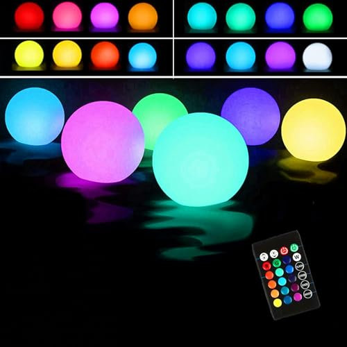 REDGO Lumière flottante de piscine 4 pièces étanche LED boule lumineuse de jardin, 16 RGB changement de couleur lumières LED piscine pour piscine, étang, baignoire chaude, intérieur et extérieur