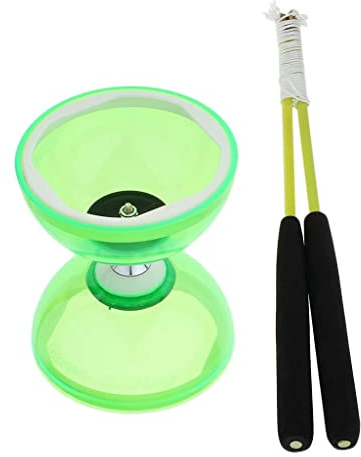 predolo Diábolo de 3 rodamientos con Palos y Cuerdas, Juguete de Goma para coordinación de Ojos y Manos, Verde, 12cm