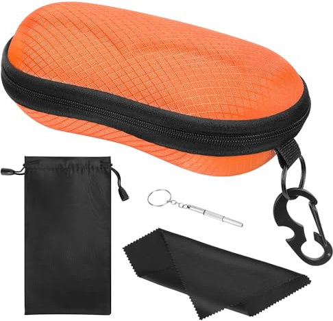 MoKo Eva Brillenetui, Universal Halbhart Brillen Case mit Metallhaken Mini Schraubendreher Tragbare Kratzfeste Brillenorganizer Brillenaufbewahrung für Sonnenbrillen Lesebrille, Orange