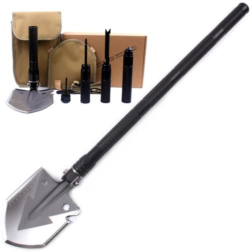 Herfair Klappspaten Outdoor Feldspaten Multifunktional Edelstahl Gartenschaufel 3 Winkel Verstellbare Schaufel für Wandern Camping Survival (Schwarz)