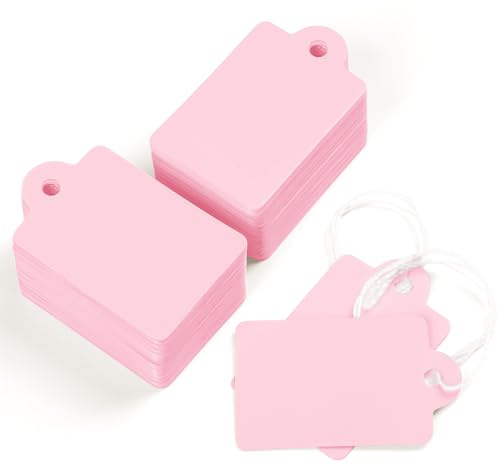 Uniclife 200 Pcs Writable Price Labels - 2.5 cm Pink Display Tags for Clothing, Jewelry, Gifts & More with Hanging Strings