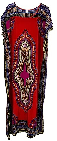 KIRAN FASHION Ny lång lång maxiklänning i bomull sommar dashiki afrikansk strandöverdrag en storlek, Röd, en storlek