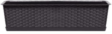 Jardinera para balcón 78 x 17 x 15 cm con platillo | Maceta en imitación de ratán, duradera y resistente a la intemperie | Macetas para alféizar de ventana, terraza e interior | Macetero con diseño