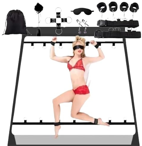 Sex Toys BDSM Set Adjustable Bed Restraints, Bondage Sex Toýs for Woman. Adult Toy's for Couples, Cuffs Clips Blindfold & Feather. Make a Personalised Gifts for Women Gifts for him. S4