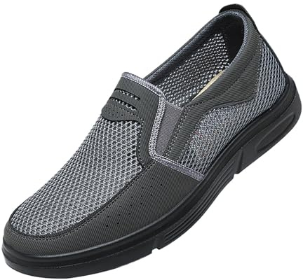 Zapatos de ocio para hombre, verano, transpirables, ligeros, sin cordones, cómodos, suela suave, zapatos de fitness, malla de gran tamaño, zapatos deportivos, gris, 40 EU
