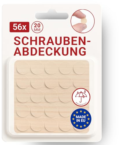 LouMaxx Abdeckkappen für Schrauben rund, Ahorn Ø 20 mm – 56er Set Selbstklebende Abdeckkappen für Bohrlöcher und kleine Beschädigungen – Universelle Schraubenabdeckung Made in EU