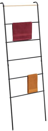 Relaxdays Échelle Porte-Serviettes, 6 Barres spacieuses, H x L x P : 160,5 x 55,5 x 10 cm, Salle de Bain, Noire