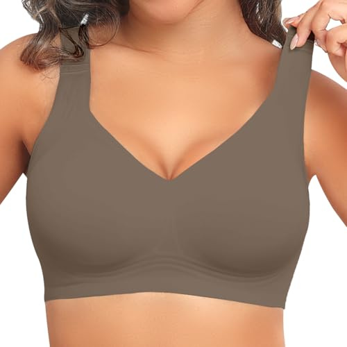 PoseFree Women Jelly Bra Non Wired Supportive Full Coverage Plus Bra Coffee