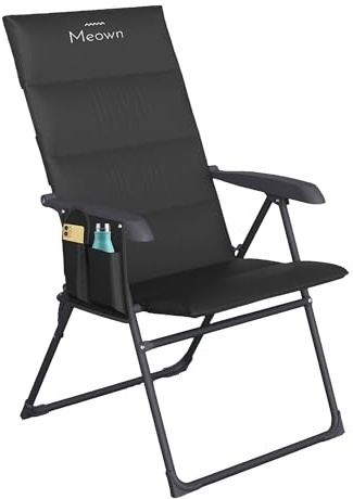 Meown Zero Gravity Folding Camping Chair – 5-Position Reclining Garden Chair, Outdoor Chair with Padded Backrest & Side Pocket, Portable Deck Chair for Beach, Camping, Patio (Black)