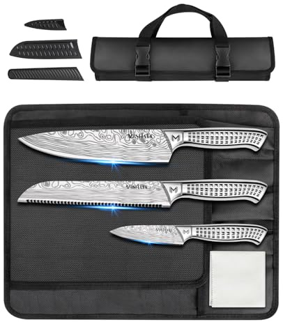 MOSFiATA 6pcs knife set，Japanese Stainless Steel Knife Sets for Kitchen with Oxford cloth storage bag Dishwasher Safe, For Outdoor