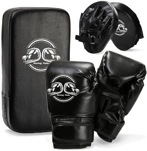 3-in-1 Boxing Gloves Punching Mitts Kick Pack Set for Kids, Sports Kickboxing Training Set for Youth Child Boxing, Adjustable Taekwondo Kick Pad, for Karate, Taekwondo, Muay Thai, MMA Training