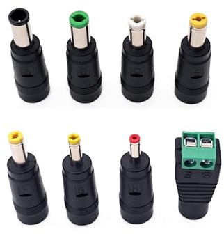 JZK Adattatore jack DC 8 in 1, connettore universale da femmina a maschio da 5,5 x 2,1 mm, spina DC a 8 connettori per router, telecamera CCTV, striscia luminosa a LED, laptop, lampada scrivania