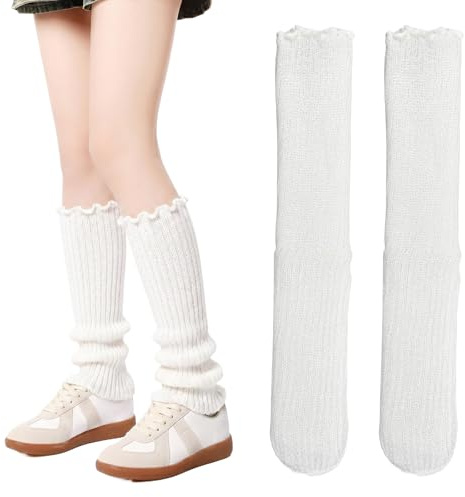 Zirax 2 Pair Leg Warmers for Women Girls, Ribbed Knit Winter Ankle Knee Warmers, Soft Fluffy Boot Cuffs Socks for Ballet Dance Yoga Ice Skating Accessories