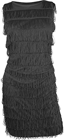 ILOVEFANCYDRESS® LADIES FLAPPER FANCY klänning 1920-tals fransklänning i svart med mattande fjäder sekvens huvudkudde 20-tals karlston (tillbaka – medium)