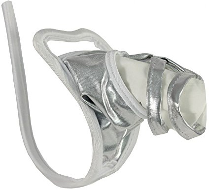 lau-fashion Wetlook - Tanga para hombre en forma de C, con bandas plateadas y brillantes, color brillante, lencería de cuero, tallas S/M/L, blanco/plateado, talla única