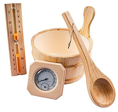 HOME DELUXE - Set d'accessoires pour sauna - 5 pièces - avec seau pour sauna, louche pour sauna, hygromètre, etc.
