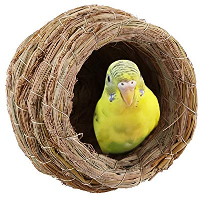 Nid d'oiseau en Paille tissé Main pour Petits Oiseaux - Cabane de Reproduction pour perroquets, canaris, pinsons, moineaux - Accessoire Cage