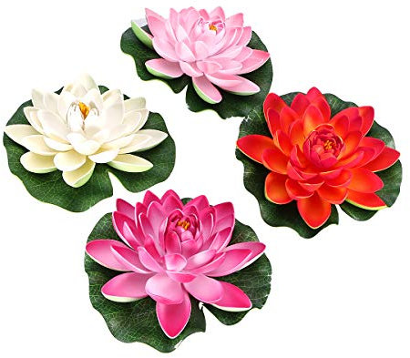 Amosfun 4 StüCk 17cm Schwimmende KüNstliche Lotusblumen, Kunststoff Seerosen Deko FüR Gartenteich, Aquarium, Terrasse