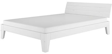 Erst-Holz® Weißes modernes Doppelbett 160x200 Bettgestell Holzbett Massivholz Kiefer Weiß V-60.54-16W, Ausstattung:Rollrost und Matratzen inkl.